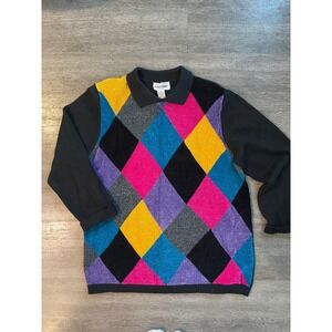VTG‎ Alfred Dunner Grannycore Argyle Knit Polo Sweater Size Medium
